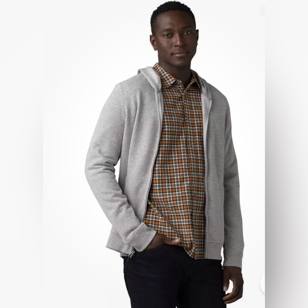 PrAna Men’s Cardiff Fleece Full Zip Heather Grey Size XL Hooded Sweatshirt NWT